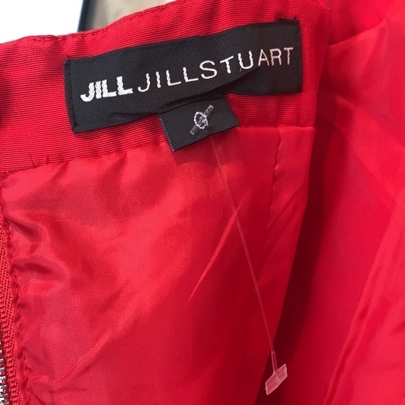 Jill Stuart | Red Frida Ruffle Hem Silk Cotton Blend Pockets Dress NWOT Size 0 - Picture 7 of 11
